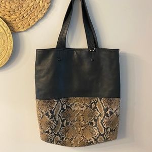 Python Snake Embossed Print Brown Tote Bag Purse